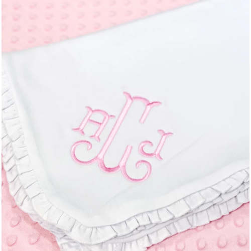 Monogrammed White Ruffled Baby Blanket | Southern Belle Monograms