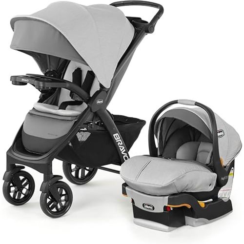 Chicco Bravo LE Trio Travel System, Bravo LE Quick-Fold Stroller with KeyFit 30 Zip Infant Car Seat, Car Seat and Stroller Combo | Driftwood/Grey
