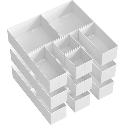 SONGMICS Drawer Organizers, Dresser Divider Organizers, Set of 18, Foldable Fabric Storage Boxes for Socks, Underwear, Bras, Ties, Scarves, Cloud White URDZ006W03