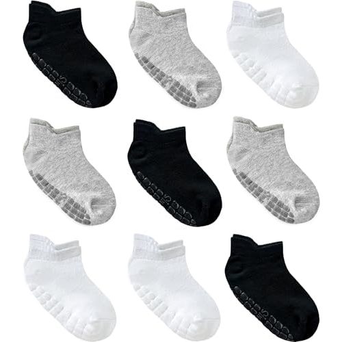 Simply Kids Non-Slip Toddler Ankle Socks (9 Pairs) – Superior Grip, Soft Cotton, for Active Baby Girls & Boys (Ages 0-7)