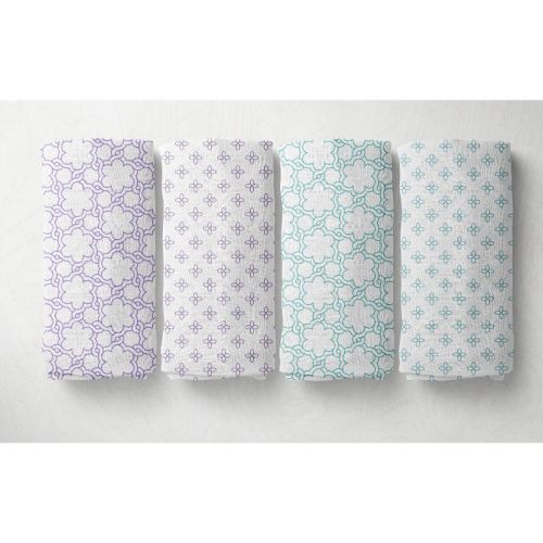 Bacati - Petals/floral Muslin Swaddling Blankets Set Of 4 Aqua/lilac