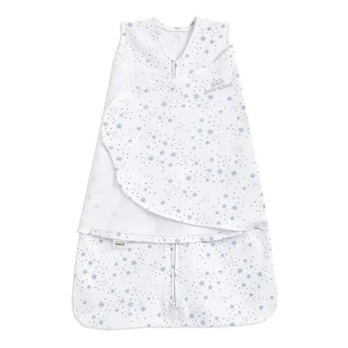 HALO 100% Cotton Sleepsack Swaddle, 3-Way Adjustable Wearable Blanket, TOG 1.5, Midnight Moons Blue, Small, 3-6 Months