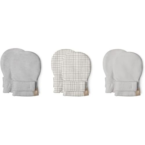 goumikids 3 Pack Stay-On Mitts Storm Gray, Gridlock and Desert Mist, 0-3 Months
