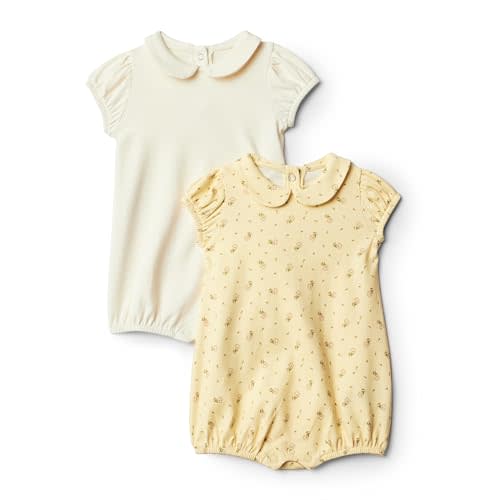 Amazon Essentials x Sofia Grainge Baby Girls' Short Sleeve Peter Pan Collar Romper, Pack of 2