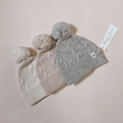 Luna + Luca Cable Knit Pom Beanie - Heather Gray
