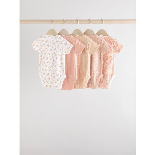Apricot Ditsy Short Sleeve Baby 100% Cotton Bodysuits 5 Pack