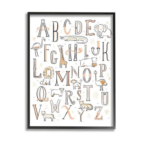 Stupell Industries Nursery Animal Alphabet Chart Soft Orange White Gray Framed Giclee, 16 x 20