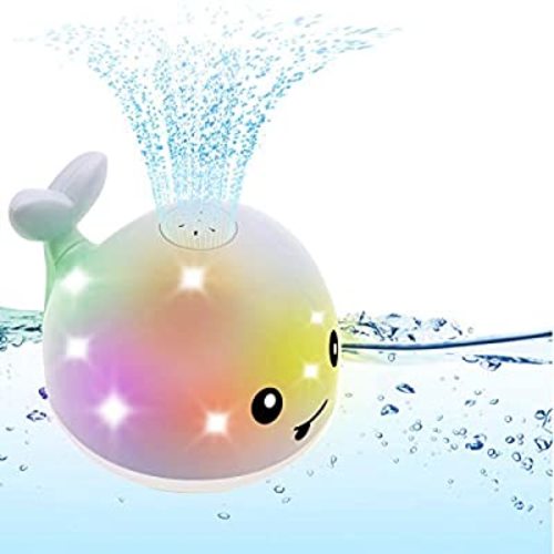 GRUSEMI Bath Toy, Whale Spray Water Squirt Toy LED Light Up Float Toys Bathtub Shower Pool Bathroom Toy for Baby Toddler Infant Kid Water Electric Sprayer
