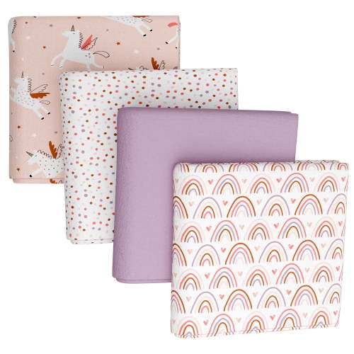 Parent's Choice Cotton Flannel Receiving Blankets for Baby Girls, Rainbow, 4-Pack