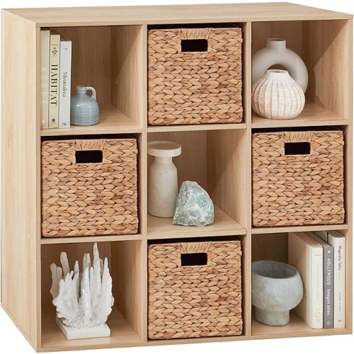 Best Choice Products 9-Cube Storage Organizer, 11in Shelf Opening, Bookcase, Display Shelf, Customizable w/ 3 Removable Back Panels - Light Oak