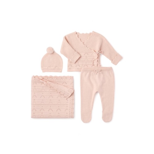Organic Cotton & Cashmere Pointelle Hat, Top, Pants & Blanket Set, Newborn