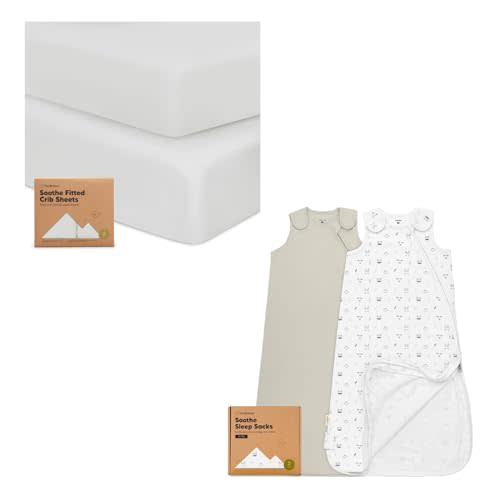 KeaBabies 2-Pack Organic Crib Sheets and 2-Pack Organic Sleep Sacks, 100% Cotton - Soft & Breathable Crib Sheets for Boys and Girls, Wearable Blanket Baby Sleeping Sack, Toddler Swaddle Sack