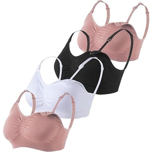 Under Control Nursing Bra 4-Pack - Wireless Maternity & Sleep Bra with Removable Pads - Comfortable Breastfeeding Bra (S-2XL)