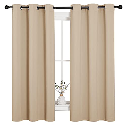 NICETOWN Thermal Insulated Curtains, 2 Panels, W42 x L63-in, Biscotti Beige | Grommet Room Darkening Draperies Panels Noise Reducing, Light Blocking for Bedroom Kitchen Dining Room Living Room Window