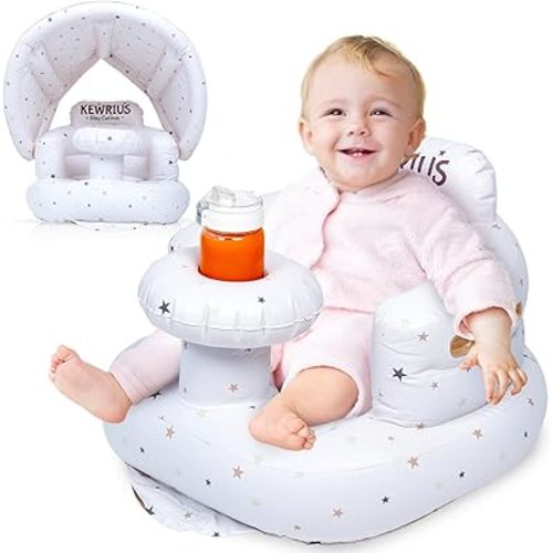Inflatable Seat for Baby 3+ Months with Removable Canopy – Portable Floor Chair for Sitting Up, Blow Up Toddler Seat, Summer Travel Infant Chair