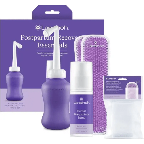 Lansinoh Bounce Back Postpartum Bundle, 16-Piece Gift Set with Peri Bottle, Herbal Perineal Spray, Reusable Perineal Ice Packs and Sleeves, Postpartum Essentials for New Moms