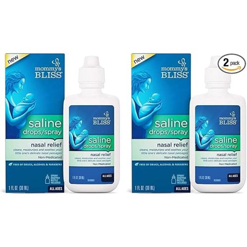 Mommy's Bliss Saline Drops/Spray, Nasal Relief for Newborns & Up, 1 Fl Oz (Pack of 2)