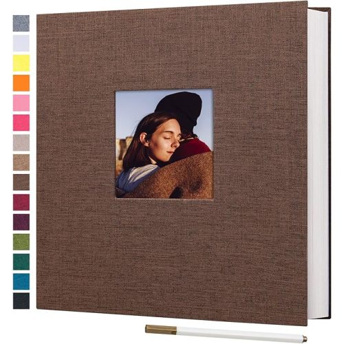 potricher Large Photo Album Self Adhesive 3x5 4x6 5x7 8x10 10x12 Pictures Linen Cover 40 Blank Pages Magnetic DIY Scrapbook Album with A Metallic Pen (Brown, 13.2x12.8 inch 40 Pages)