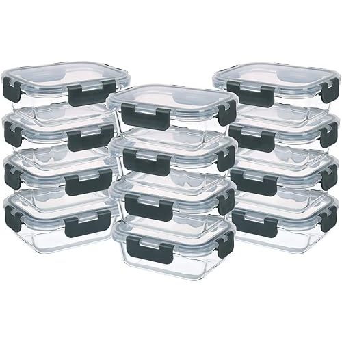 24-Piece Small Glass Food Storage Containers with Lids Airtight, 1.5 Cup Meal Prep Containers Set, Microwave&Dishwasher Safe, Leak-Proof, BPA-Free, Grey