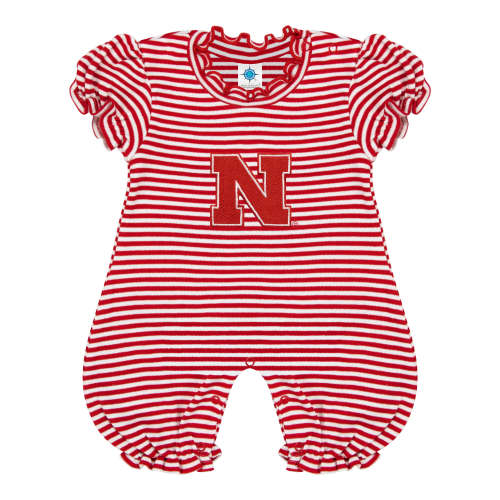 Nebraska Huskers Stripe Puff Sleeve Romper | College Baby