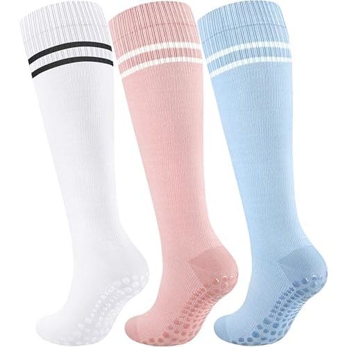 Cotton Compression Socks Women&Men with Grips Non Slip 15-20mmHg Knee High Graduated Sock for Nurse, Pregnancy, Yoga