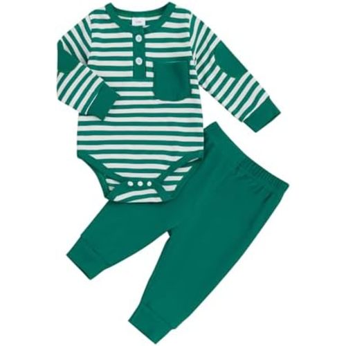 fhutpw Baby Boy Clothes 3 6 12 18 Months Ribbed Knitted Long Sleeve Romper and Pants Sets Newborn Fall Splicing Color Outfits