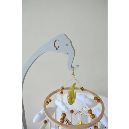 Wood mobile hanger, Elephant crib, White color