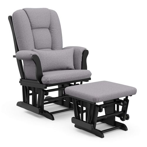 Storkcraft Tuscany Custom Glider and Ottoman with Free Lumbar Pillow (Black/Slate Gray Swirl) - Cleanable Upholstered Comfort Rocking Nursery Chair with Ottoman