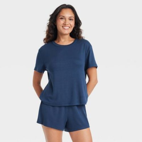 Women's Pointelle Short Sleeve Top And Shorts Pajama Set - Auden™ Red Xl