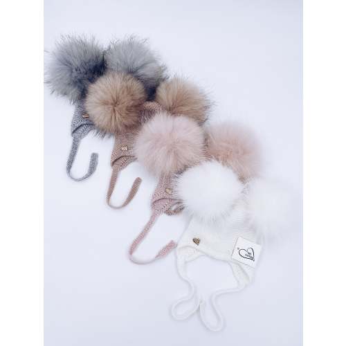 NEW MI LOVES Signature Cashmere Double pompom hat