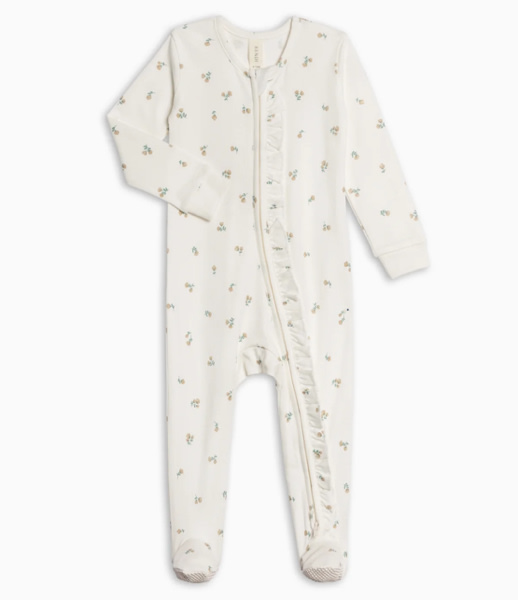 Neve Ruffle Zipper Footed Romper | Color: Palmer Floral / Dune + Laguna | Size: 3-6M