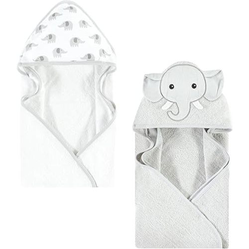 Hudson Baby Unisex Baby Cotton Animal Face Hooded Towel, Gray Elephant, One Size