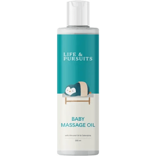 Almond Baby Massage Oil (200 ml), Ayurvedic Natural Baby Oil with Certified Organic Ingredients Calendula, Sesame Oil, Coconut Oil, Vitamin E