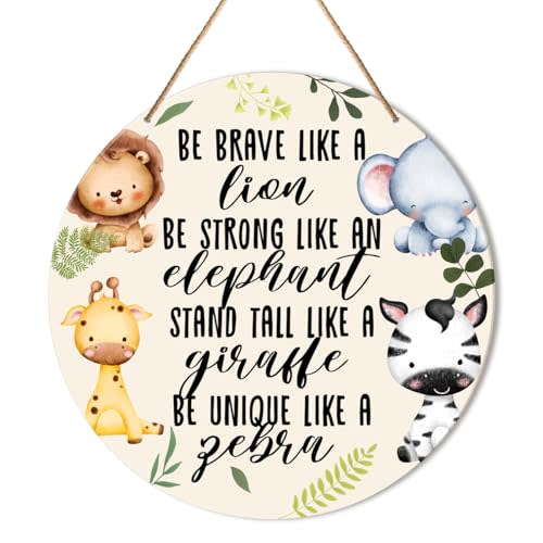Muktoujaumai Baby Girl Boy Nursery Wall Decor, Safari Nursery Hanging Sign Decor Woodland Wall Decoration Jungle Wood Sign for Kids Bedroom, Playroom, Gift for Newborn Baby Girl Boy Toddler