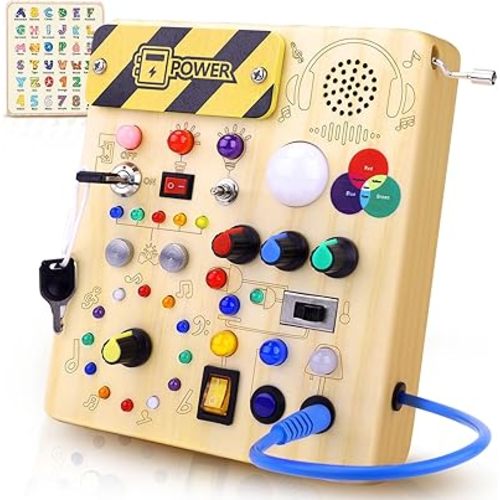 Busy Board,Montessori Toys for 1-3 Year Old Boys & Girls,Travel Educational Learning Activities for Toddlers,Sensory Toy for Kids with Autism (Busy Board v5)