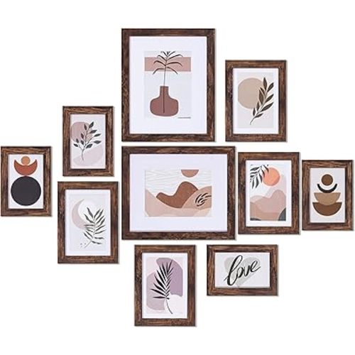 eletecpro 10 Pack Picture Frames, Including 4Pcs 4x6, 4Pcs 5x7, 2Pcs 8x10 Picture Frames Collage Wall Decor or Tabletop Display, Multiple Sizes Gallery Wall Frame Set, Brown