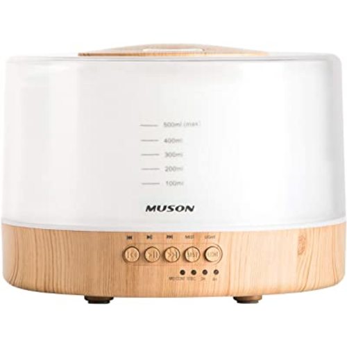 muson Essential Oil Diffuser Sound Machine Combo Diffuser for Aromatherapy Fragrant Oil Cool Mist Humidifier with Natural Sound Music & Warm Night Light, Auto Shutoff, White