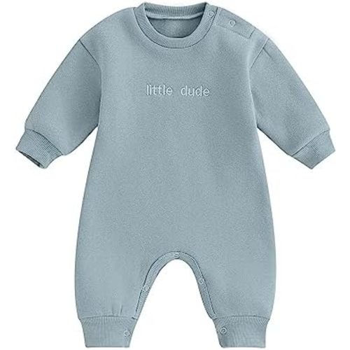 Newborn Baby Boy Fall Outfit Romper Little Dude Embroidery Long Sleeve Onesie Jumpsuit Bodysuit Infant Winter Clothes