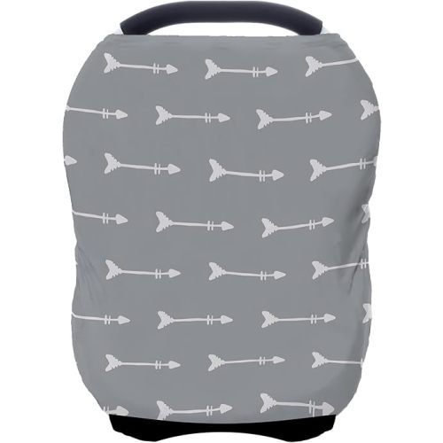 Nursing Carseat Canopy Breastfeeding Cover - Multi-use Stretchy Car Seat Covers for Babies, Baby Shower Gifts (Grey Arrows)