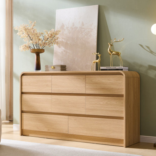Ebern Designs Modern 8 Drawers Dresser for Bedroom, 55" Wide Dressers & Chest of Drawers w/Curved Profile Design & Reviews | Wayfair