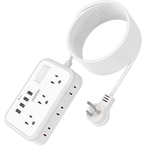 Extension Cord 15 ft, Surge Protector Power Strip with 6 Widely Outlets 4 USB Ports, Flat Plug, Wall Mount Outlet Extender, 1080 Joules, Multiple Outlets for Indoor Home Office, Dorm Room Essentials