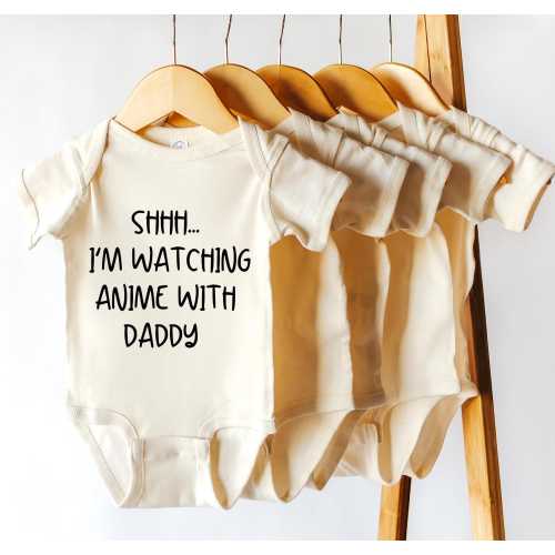 Shhh I'm Watching Anime With Daddy Bodysuit, Funny Anime Baby Bodysuit,Cute Anime Family Outfit, Anime Dady Bodysuit