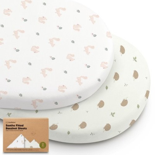 KeaBabies Organic Bassinet Sheet for Baby Girls, Boys, 2-Pack Soothe Bassinet Fitted Sheets, Bedside Bassinet Mattress Sheet, Color: Nibbles/bruce