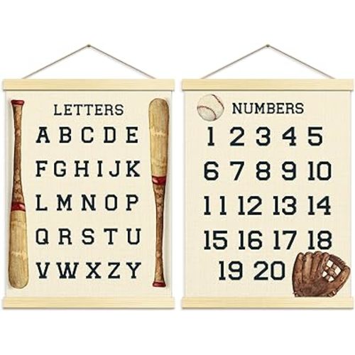 Buildinest Baseball Decor For Boys Room,Numbers alphabet poster for toddlers,Abc Wall Chart Toddler Learning Posters,Homeschool Decor for Kids Wall Decor,Play Room Wall Decor and Alphabet Banner-A09