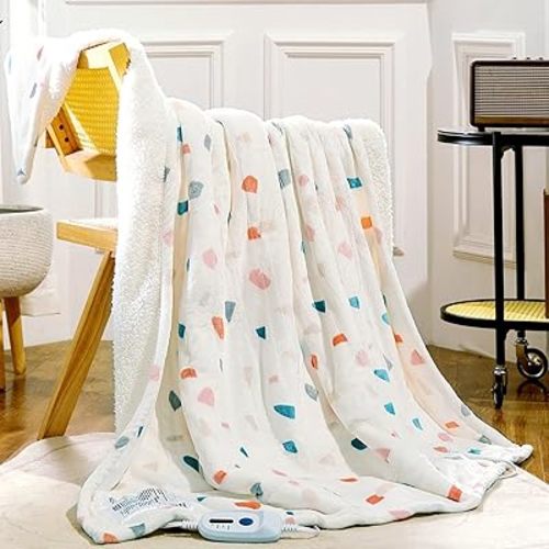 Heated Blanket Throw 50"x60" - Machine Washable Electric Throw Blanket Printed Heated Throw Blanket with ETL & FCC Certification 4 Heating Levels 3 Hours Auto-Off Overheat Protection (Stone)