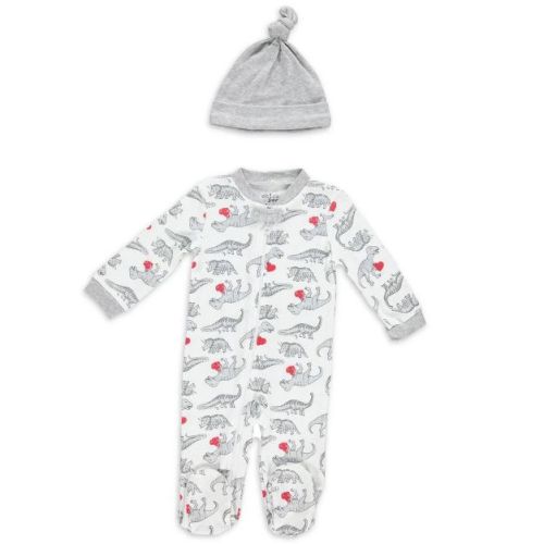 Chick Pea Gender Neutral Baby Clothes Footed Pajama Set for Sleep and Play 2 Pack Dinosaurs Dino Gray 6-9M