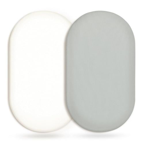 GRSSDER Stretchy Ultra Soft Fitted Bassinet Sheet 2 Pack, Universal Fit for Bassinets Baby Cradle Moses Basket Oval Rectangle Mattress Safe and Snug, Jersey Bassinet Sheets for Girls, White/Gray