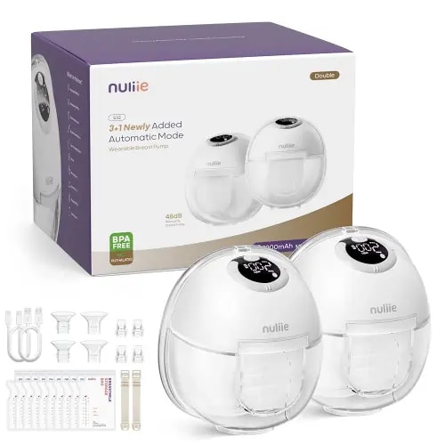 Nuliie Hands-Free Breast Pump, Wearable Breastfeeding Pump 4 Modes 9 Levels with 18/21/24MM Flange, Electric Breast Pump Portable, Replaced Pumping Accessories Included (2 Packs, White)