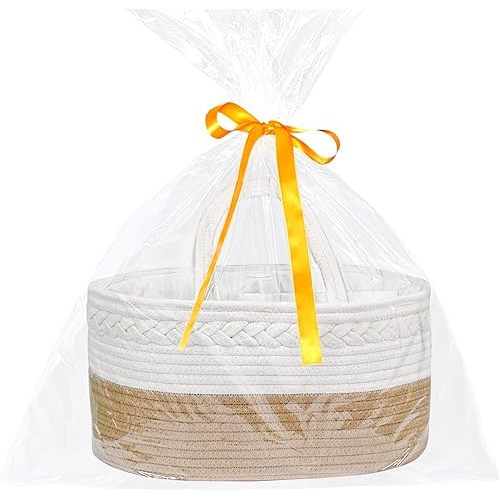 ABenkle Baby Diaper Caddy, Nursery Storage Bin and Car Organizer for Diapers and Baby Wipes, Cotton Rope Changing Table Diaper Storage Caddy Baby Gift Baskets with Gift Bags and Ribbon