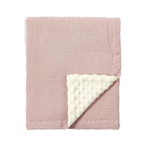 CREVENT 30''X40'' Organic Muslin Cotton Baby Blanket for Newborns, Soft Mink Backing, Essential for Baby Shower Birthday Gift - Pink 75X100cm